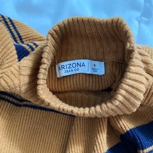 Women’s Small Navy and Gold Striped Cropped Turtleneck Sweater